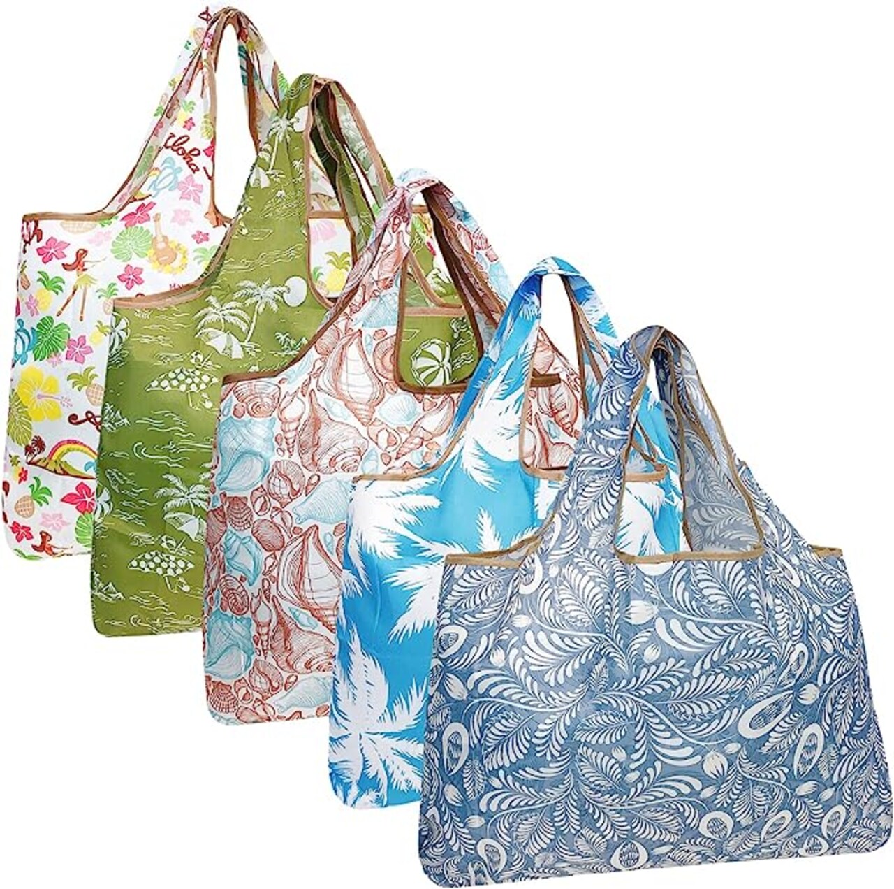 Wrapables Large Foldable Tote Nylon Reusable Grocery Bags, 5 Pack